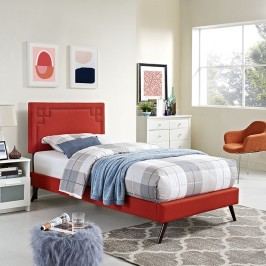 Josie Twin Fabric Platform Bed with Round Splayed Legs in Atomic Red