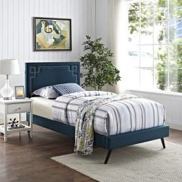 Josie Twin Fabric Platform Bed with Round Splayed Legs in Azure