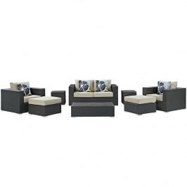 Sojourn 8 Piece Outdoor Patio Sunbrella?? Sectional Set in Canvas Antique Beige