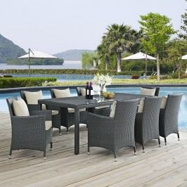 Sojourn 9 Piece Outdoor Patio Sunbrella?? Dining Set in Antique Canvas Beige