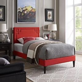 Josie Twin Fabric Platform Bed with Squared Tapered Legs in Atomic Red