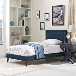 Josie Twin Fabric Platform Bed with Squared Tapered Legs in Azure