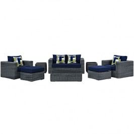 Summon 8 Piece Outdoor Patio Sunbrella?? Sectional Set in Canvas Navy