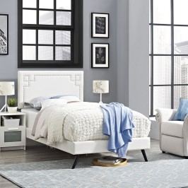 Josie Twin Vinyl Platform Bed with Round Splayed Legs in White