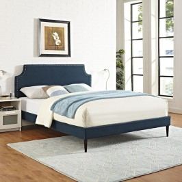 Laura Full Fabric Platform Bed with Round Tapered Legs in Azure