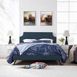 Laura King Fabric Platform Bed with Round Splayed Legs in Azure