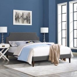 Laura King Fabric Platform Bed with Squared Tapered Legs in Gray