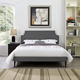 Laura Queen Fabric Platform Bed with Round Tapered Legs in Gray