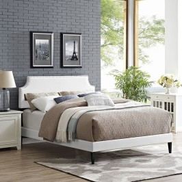 Laura Queen Vinyl Platform Bed with Squared Tapered Legs in White