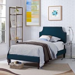 Laura Twin Fabric Platform Bed with Round Tapered Legs in Azure