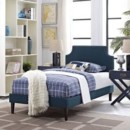 Laura Twin Fabric Platform Bed with Squared Tapered Legs in Azure