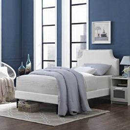 Laura Twin Vinyl Platform Bed with Round Tapered Legs in White