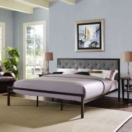 Mia King Fabric Bed in Brown Gray