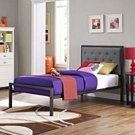 Mia Twin Fabric Bed in Brown Gray