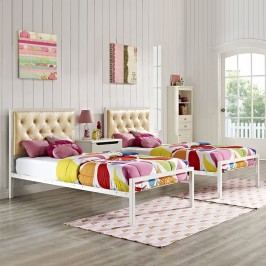 Mia Twin Vinyl Bed in White Champagne