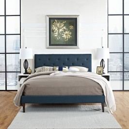 Terisa Full Fabric Platform Bed with Squared Tapered Legs in Azure