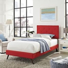 Terisa Twin Fabric Platform Bed with Round Splayed Legs in Atomic Red