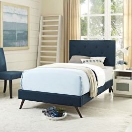 Terisa Twin Fabric Platform Bed with Round Splayed Legs in Azure